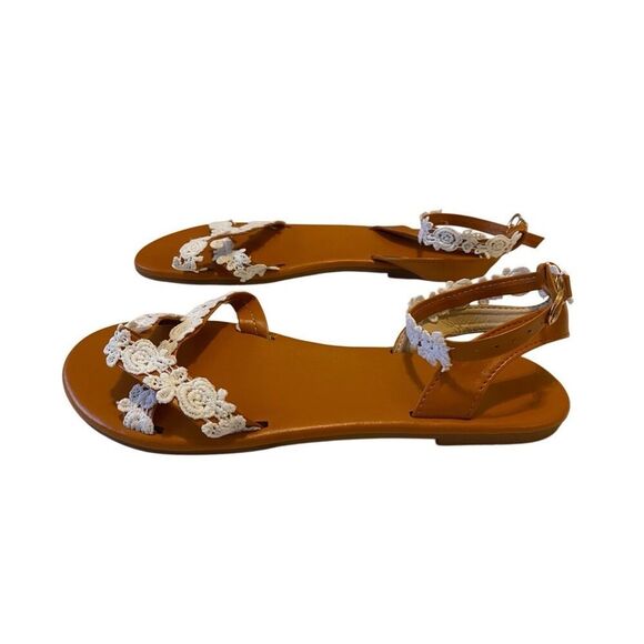 Floral Flat Sandals Ankle Strap Sz 9 Beach Bohemian Summer Boho Vacation Coast - Picture 3 of 11